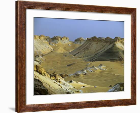 Two 4X4S Descend from the Escarpment on the Approach to Dakhla Oasis in the Western Desert, Egypt-Julian Love-Framed Photographic Print
