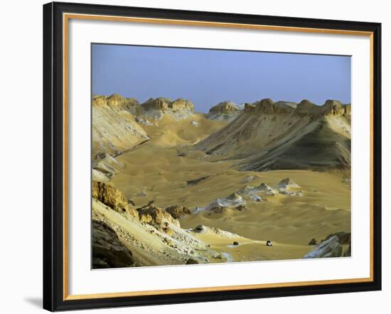 Two 4X4S Descend from the Escarpment on the Approach to Dakhla Oasis in the Western Desert, Egypt-Julian Love-Framed Photographic Print