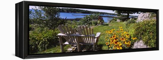 Two Adirondack Chairs in a Garden, Peaks Island, Casco Bay, Maine, USA-null-Framed Premier Image Canvas