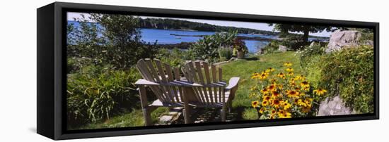 Two Adirondack Chairs in a Garden, Peaks Island, Casco Bay, Maine, USA-null-Framed Premier Image Canvas