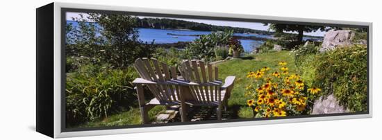 Two Adirondack Chairs in a Garden, Peaks Island, Casco Bay, Maine, USA-null-Framed Premier Image Canvas