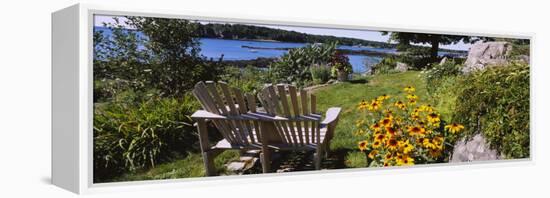 Two Adirondack Chairs in a Garden, Peaks Island, Casco Bay, Maine, USA-null-Framed Premier Image Canvas