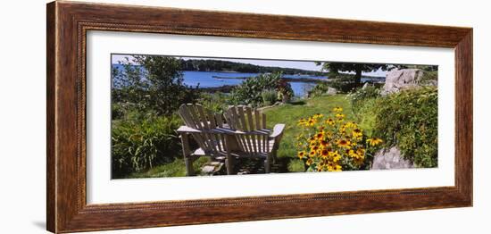 Two Adirondack Chairs in a Garden, Peaks Island, Casco Bay, Maine, USA-null-Framed Photographic Print