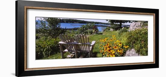 Two Adirondack Chairs in a Garden, Peaks Island, Casco Bay, Maine, USA-null-Framed Photographic Print