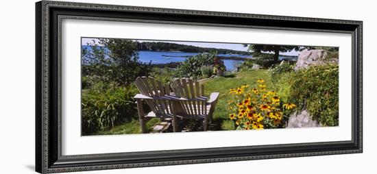 Two Adirondack Chairs in a Garden, Peaks Island, Casco Bay, Maine, USA-null-Framed Photographic Print