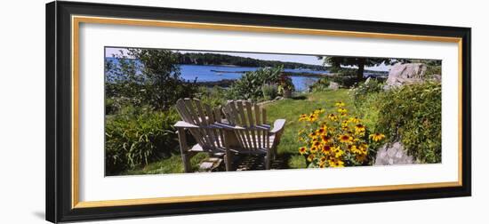 Two Adirondack Chairs in a Garden, Peaks Island, Casco Bay, Maine, USA-null-Framed Photographic Print