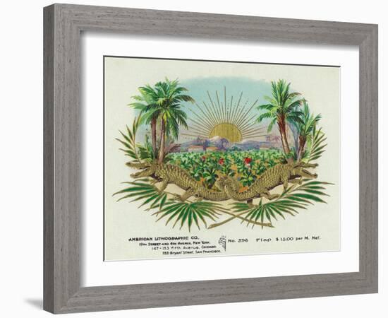 Two Alligators in a Tobacco Field Brand Cigar Box Label-Lantern Press-Framed Art Print