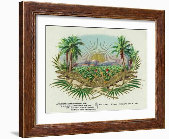 Two Alligators in a Tobacco Field Brand Cigar Box Label-Lantern Press-Framed Art Print