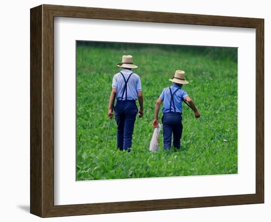Two Amish Boys Walk with Their Golf Clubs Through a Field of Soy Beans-null-Framed Photographic Print