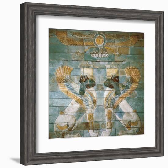 Two Androcephalic Sphynxes or Lions under the Great God Ahura Mazda-null-Framed Art Print