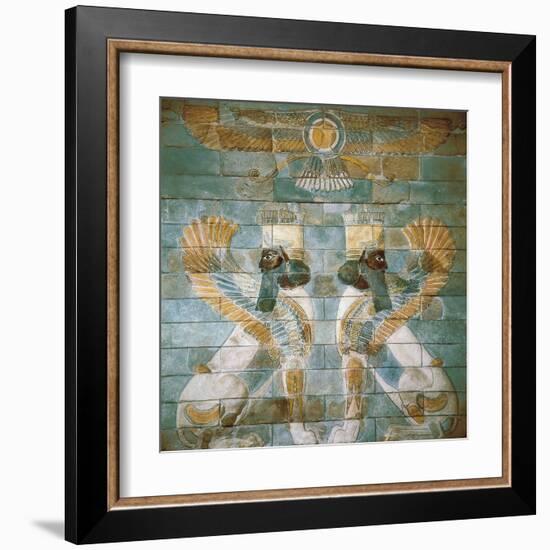 Two Androcephalic Sphynxes or Lions under the Great God Ahura Mazda-null-Framed Art Print