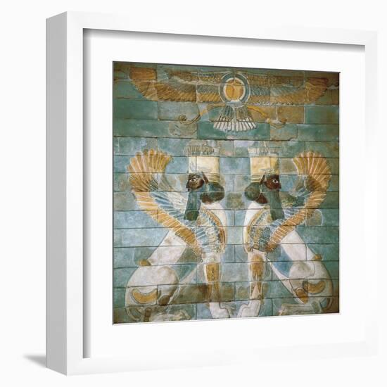 Two Androcephalic Sphynxes or Lions under the Great God Ahura Mazda-null-Framed Art Print