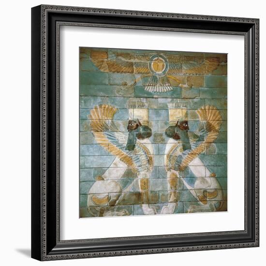 Two Androcephalic Sphynxes or Lions under the Great God Ahura Mazda-null-Framed Art Print
