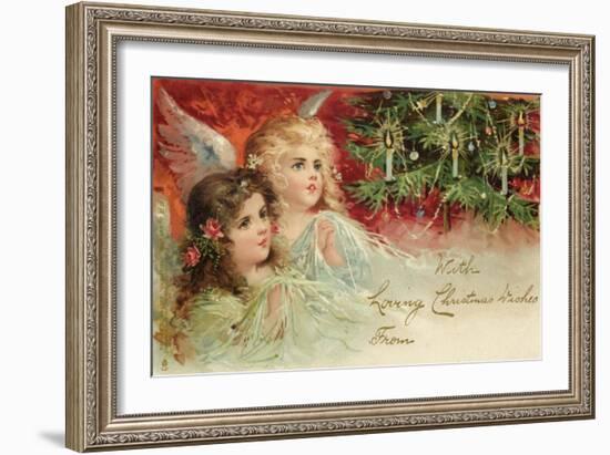 Two Angels Admire the Decorated Tree-null-Framed Art Print