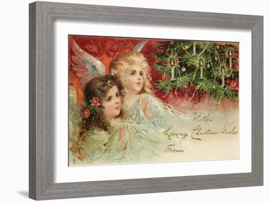 Two Angels Admire the Decorated Tree-null-Framed Art Print