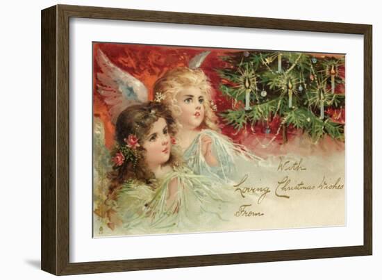 Two Angels Admire the Decorated Tree-null-Framed Art Print