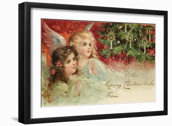 Two Angels Admire the Decorated Tree-null-Framed Art Print