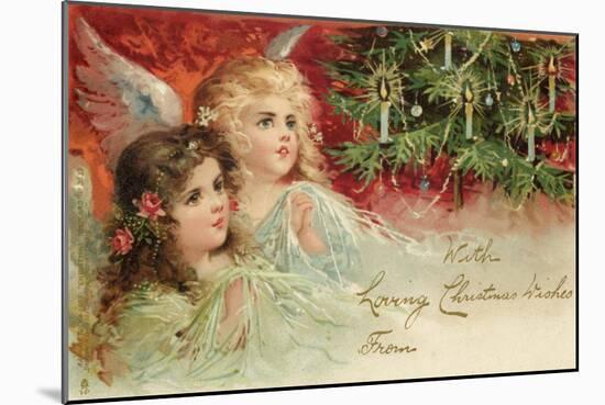 Two Angels Admire the Decorated Tree-null-Mounted Art Print