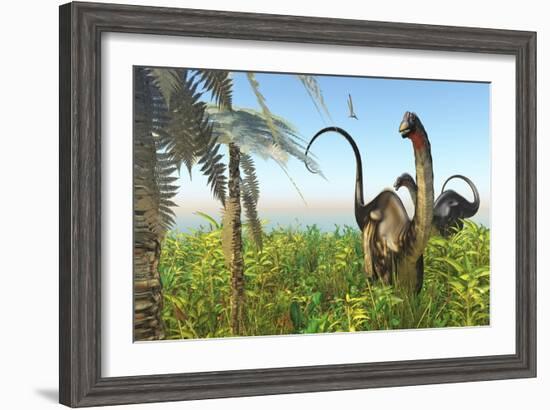 Two Apatosaurus Dinosaurs in a Lush Cretaceous Jungle-null-Framed Art Print