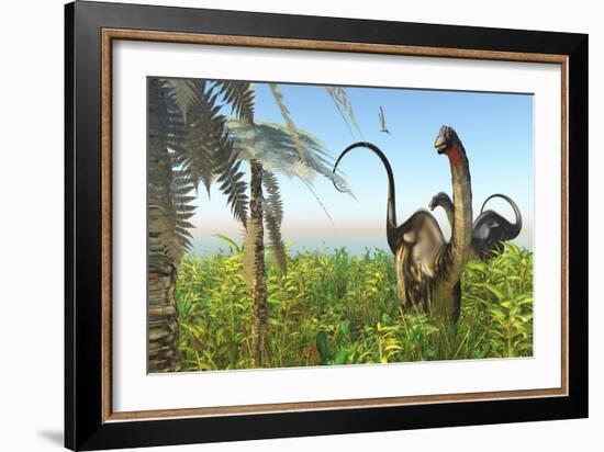 Two Apatosaurus Dinosaurs in a Lush Cretaceous Jungle-null-Framed Art Print