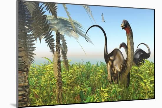 Two Apatosaurus Dinosaurs in a Lush Cretaceous Jungle-null-Mounted Art Print
