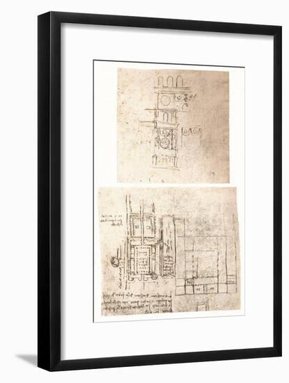 Two architectural drawings, c1472-c1519 (1883)-Leonardo Da Vinci-Framed Giclee Print