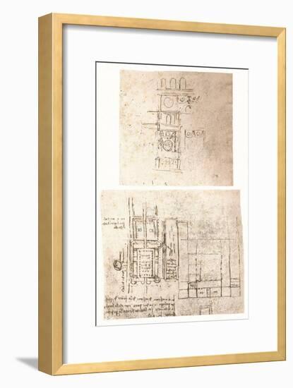 Two architectural drawings, c1472-c1519 (1883)-Leonardo Da Vinci-Framed Giclee Print