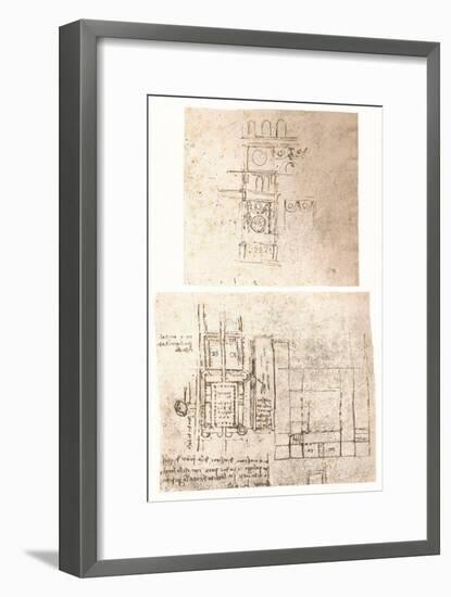 Two architectural drawings, c1472-c1519 (1883)-Leonardo Da Vinci-Framed Giclee Print