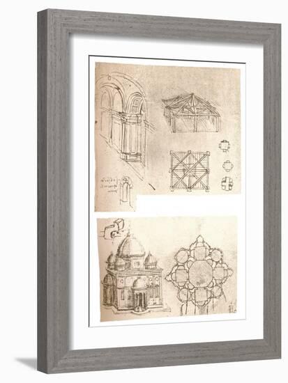 Two architectural drawings, c1472-c1519 (1883)-Leonardo Da Vinci-Framed Giclee Print