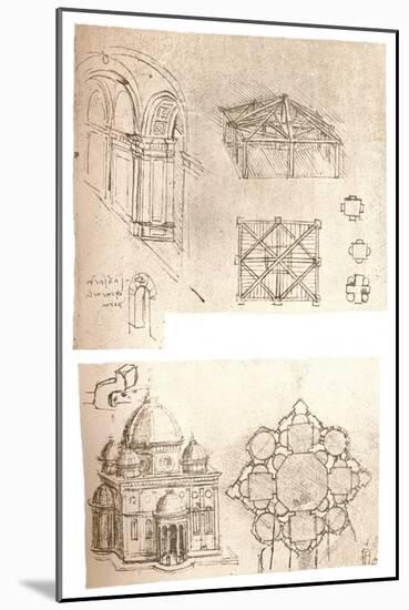 Two architectural drawings, c1472-c1519 (1883)-Leonardo Da Vinci-Mounted Giclee Print