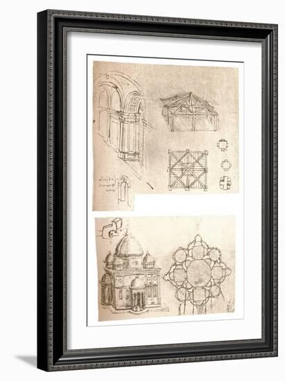 Two architectural drawings, c1472-c1519 (1883)-Leonardo Da Vinci-Framed Giclee Print