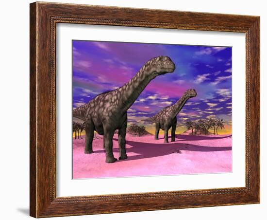 Two Argentinosaurus Dinosaurs in a Prehistoric Landscape-null-Framed Art Print