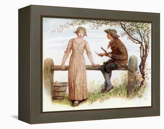 'Two at a stile' by Kate Greenaway-Kate Greenaway-Framed Premier Image Canvas