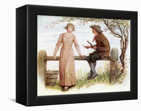 'Two at a stile' by Kate Greenaway-Kate Greenaway-Framed Premier Image Canvas