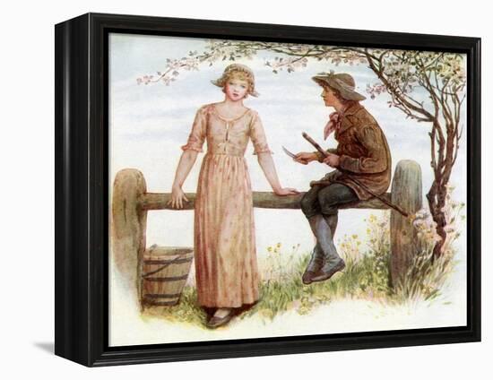 'Two at a stile' by Kate Greenaway-Kate Greenaway-Framed Premier Image Canvas