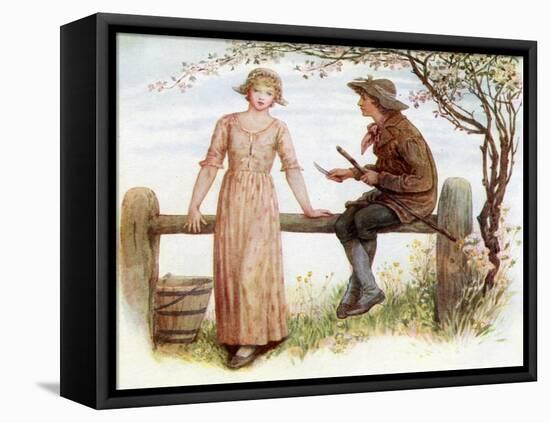 'Two at a stile' by Kate Greenaway-Kate Greenaway-Framed Premier Image Canvas