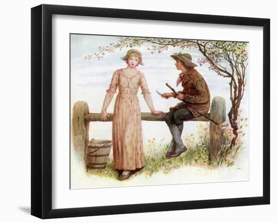 'Two at a stile' by Kate Greenaway-Kate Greenaway-Framed Giclee Print