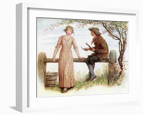 'Two at a stile' by Kate Greenaway-Kate Greenaway-Framed Giclee Print