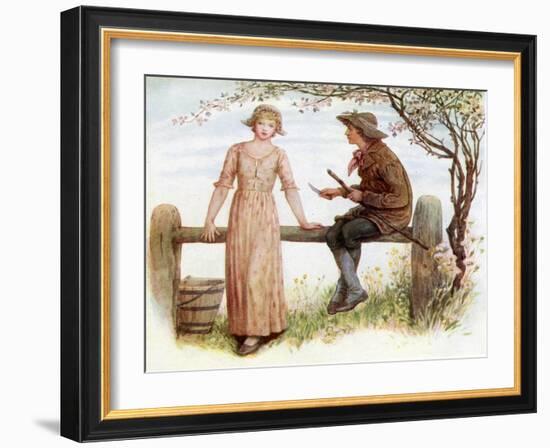 'Two at a stile' by Kate Greenaway-Kate Greenaway-Framed Giclee Print