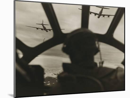 Two B-29 Super-Fortresses Drop Bombs over Malaya as Seen from the Cockpit of Third Bomber, 1943-45-null-Mounted Photo