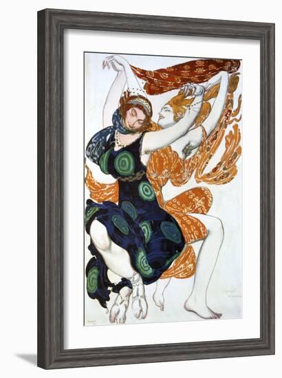 Two Bacchantes, Costume Design for a Ballets Russes Production of Tcherepnin's Narcisse, 1911-Leon Bakst-Framed Giclee Print