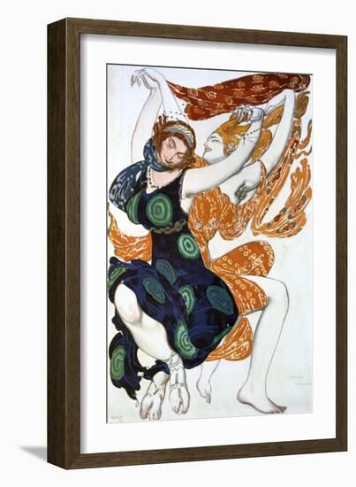 Two Bacchantes, Costume Design for a Ballets Russes Production of Tcherepnin's Narcisse, 1911-Leon Bakst-Framed Giclee Print