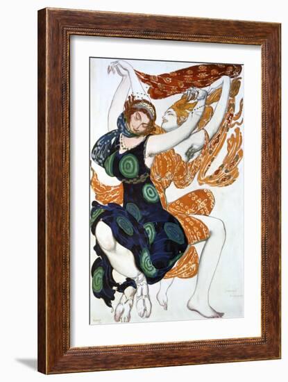 Two Bacchantes, Costume Design for a Ballets Russes Production of Tcherepnin's Narcisse, 1911-Leon Bakst-Framed Giclee Print