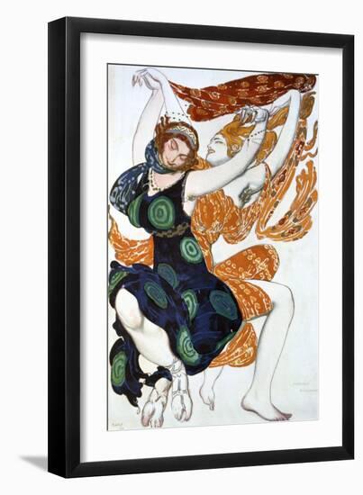 Two Bacchantes, Costume Design for a Ballets Russes Production of Tcherepnin's Narcisse, 1911-Leon Bakst-Framed Giclee Print