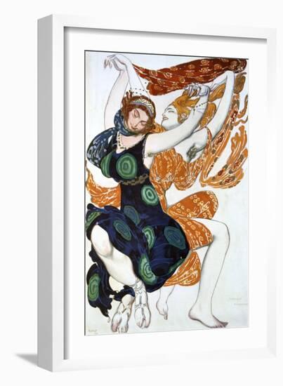 Two Bacchantes, Costume Design for a Ballets Russes Production of Tcherepnin's Narcisse, 1911-Leon Bakst-Framed Giclee Print