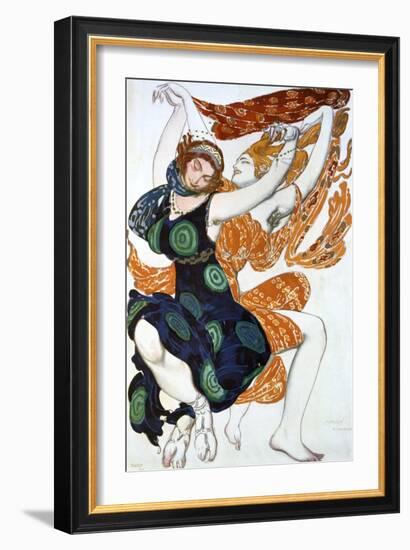 Two Bacchantes, Costume Design for a Ballets Russes Production of Tcherepnin's Narcisse, 1911-Leon Bakst-Framed Giclee Print