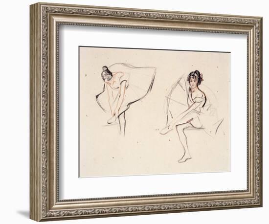 Two Ballerinas, Holding Their Ankles Wearing Ballet Skirts-Isobel Lilian Gloag-Framed Giclee Print