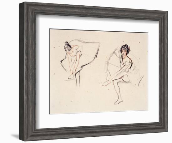 Two Ballerinas, Holding Their Ankles Wearing Ballet Skirts-Isobel Lilian Gloag-Framed Giclee Print