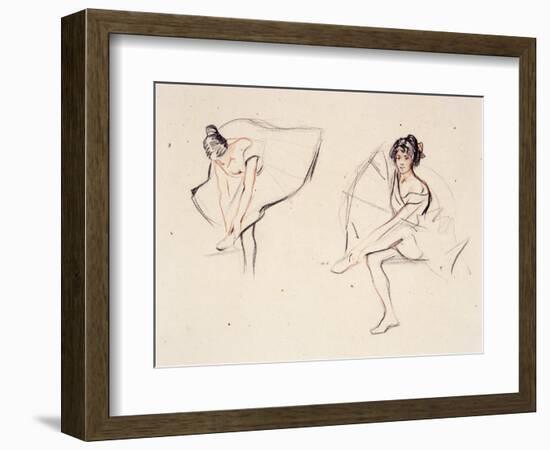 Two Ballerinas, Holding Their Ankles Wearing Ballet Skirts-Isobel Lilian Gloag-Framed Giclee Print