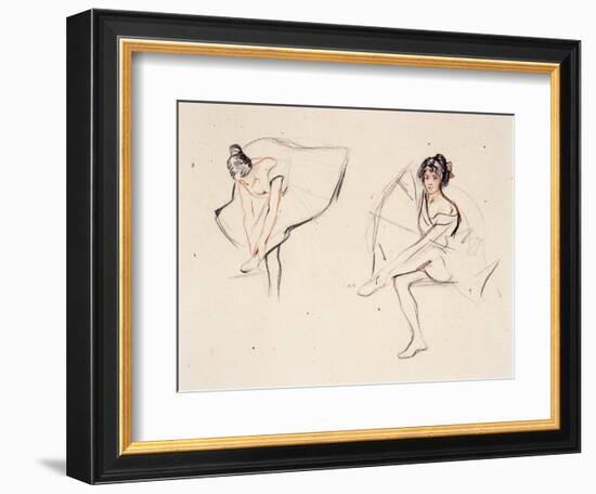 Two Ballerinas, Holding Their Ankles Wearing Ballet Skirts-Isobel Lilian Gloag-Framed Giclee Print